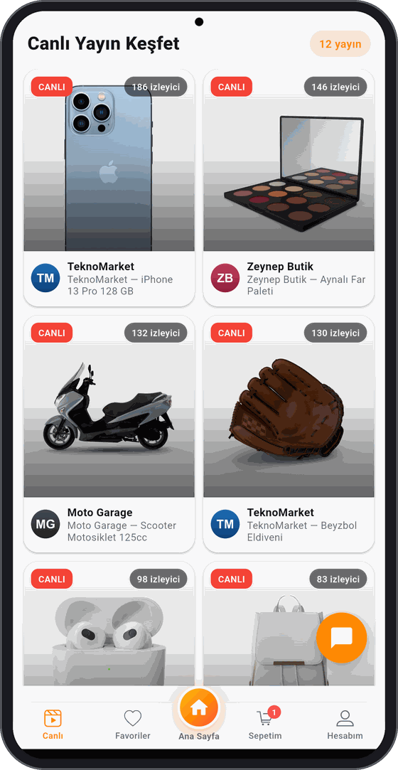 Canlı yayın listesi — mağazaların açık mezatları